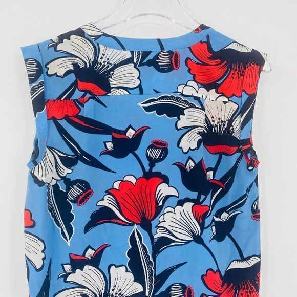 J. Crew Size 2 Blue Sleeveless Silk Popover Shirt in Deco Floral Blouse Top - Picture 8 of 9
